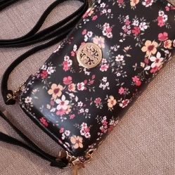 New Double Zipper Floral Wallet, Wristlet, Wallet And Crossbody