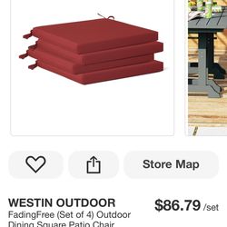WESTIN OUTDOOR FadingFree (Set of 4) Outdoor Dining Square Patio Chair Seat Cushions with Ties, 20 in. x 18 in. x 2.5 in., Red