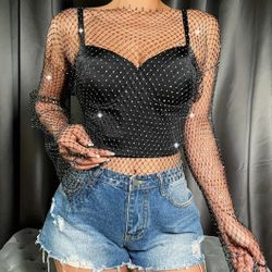  FISHNET WITH RHINESTONE WHITE TOPS 