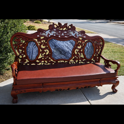 Antique Chinese Rosewood Marble & Mother of Pearl Inlay Bench / Settee – Museum Style Statement Piece