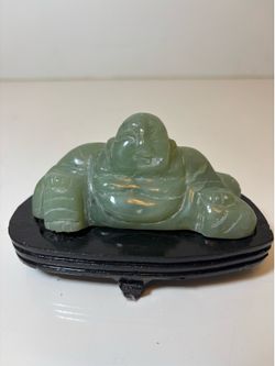 Vintage Green Stone Reclining Happy Buddh