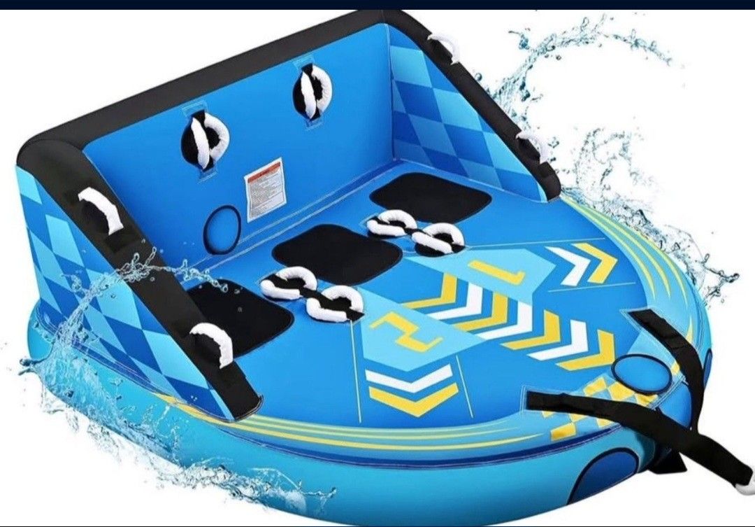 Towable Tube for Boating Careboda 3 Rider Inflatable Water Sports Towable Tube with EVA Foam Seat Pads, Dual Tow Points, Grip Handles for Kids, Adults