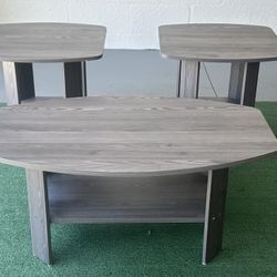 Gray Wood Design Coffee Table & 2 Side Tables Set