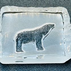 Vtg Polar Bear Etched Lead Crystal Paperweight Decor