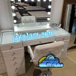 White LED vanity With Lights New Desk Dresser Chest 