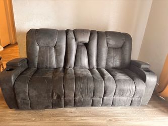 Grey/brown Reclining Sofa with Cup Holders