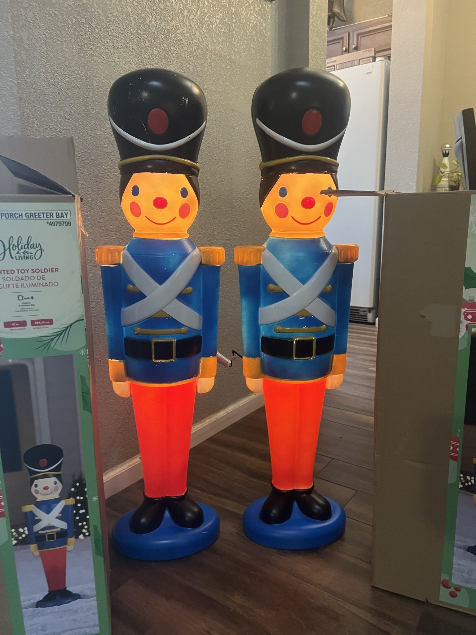 Two 41” Christmas Lighted Blue Toy Soldiers Blow Mold LED Light Up Decor NEW
