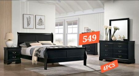 Black Sleigh Bedroom Set 4 Pieces