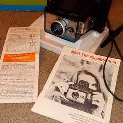 1970 Polaroid Color Pack 3 Land Camera. Super Clean W/ Box +Papers