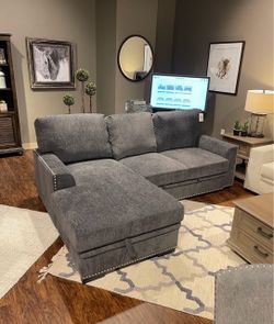 2 Piece Sectional Couch With Pull Out Bed & Storage Chaise