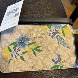 Kate Spade Blue Floral One Zipper Wallet Wristlet. NWT. Pu Bridgewater 