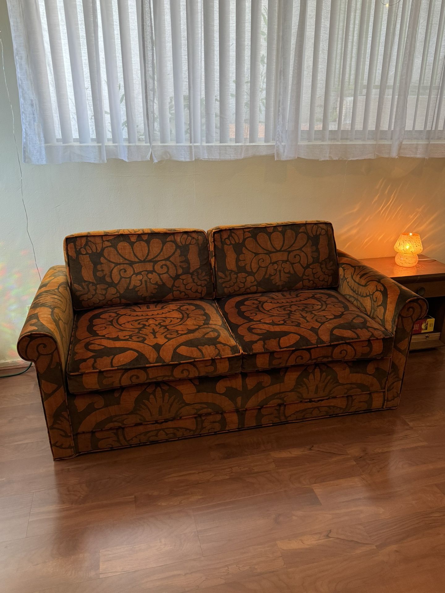 Vintage 70s Boho Velvet Loveseat
