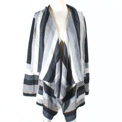 Open Cardigan Black Gray Off White Stripes Size XL