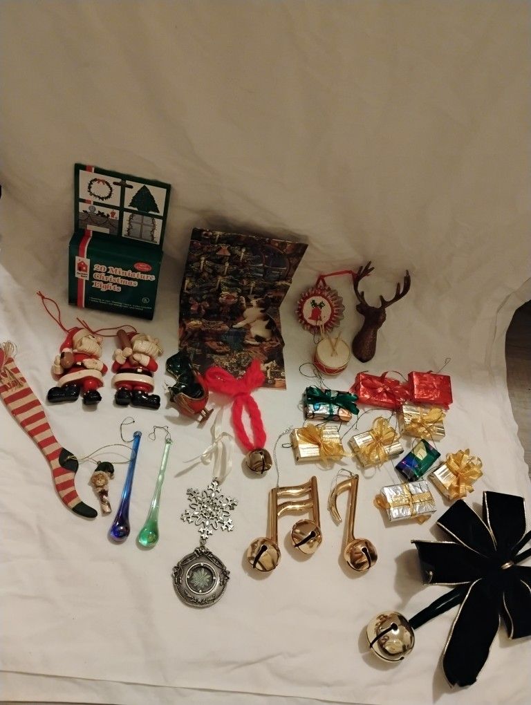 Christmas Decor Ornaments Lot & Miniature Lights