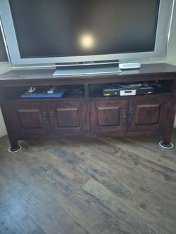 Dark Wood TV Stand with Cabinet Storage