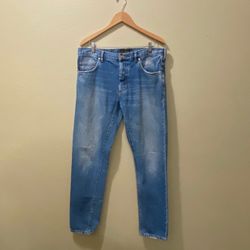Men’s 34x33 Black Tag By ZARA MAN Blue Button Fly Straight Jeans
