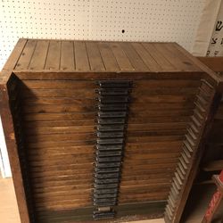 Wood-type Printer Press Cabinet with Wood And Tin-type In Drawers