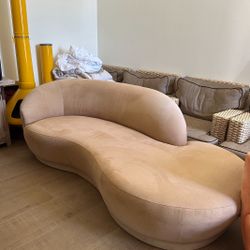 Kagan Style Pink Velvet Sofa