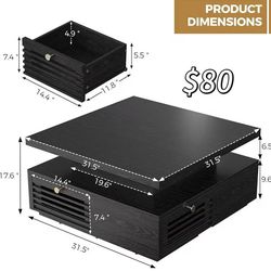 😀 IRONCK Coffee Table with LED Light and Charging Station, 4 Storage Drawers with Grille Design, Square Coffee Table for Living Room Office Reception
