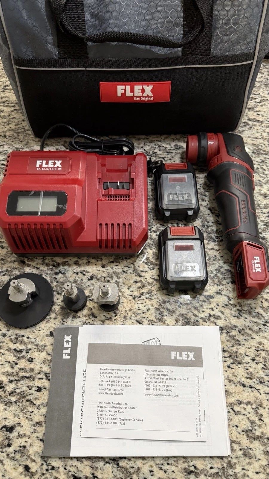 Flex PXE 80 12.0 Set (New) - Cordless Mini 3” Polisher Kit With 2 Batteries, Bag And more! 