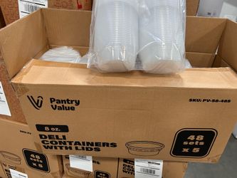 Pantry Value [Box of 240 8-ounce plastic containers with lids, disposable soup containers with lids, perfect for storing soups, sauces, and snacks]