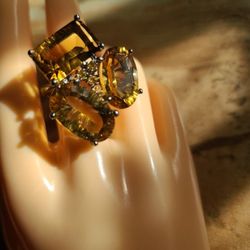 Cognac Citrine & Yellow Sapphire .925 Sterling Silver Ring Size 8