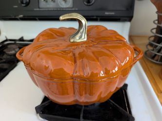 Staub Enameled Cast Iron Orange Pumpkin Cocotte, 3.5 Quart, NEW