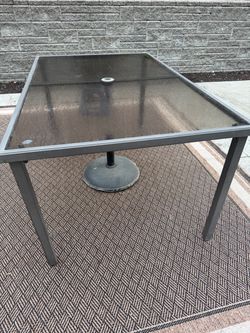 Glass Top Dinning table with Umbrella hole and stand