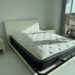 Zina Italian Leather Queen Bed Frame + Helix Sunset Matteess Luxe