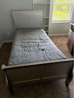 Twin Gray Wood Sleigh Bed Frame