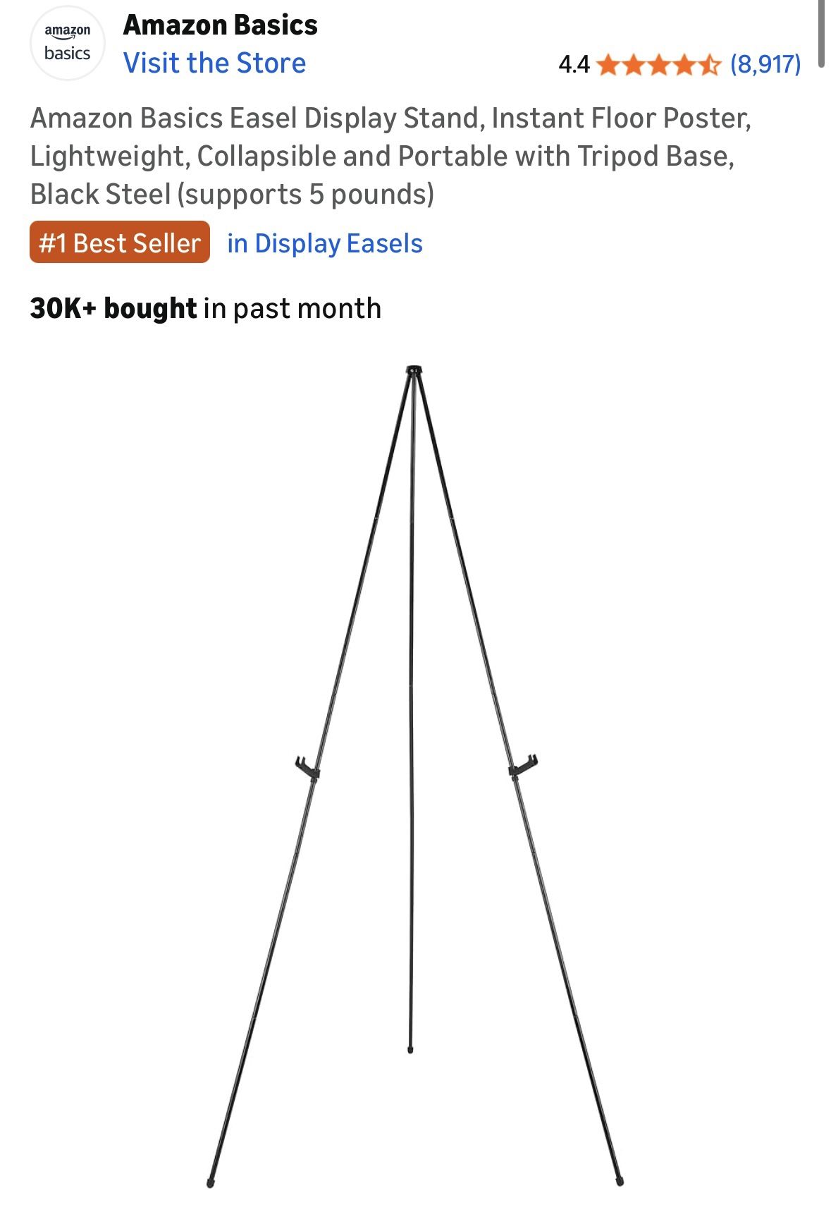 Easel Display Stand - Black Steel (support 5 pounds)