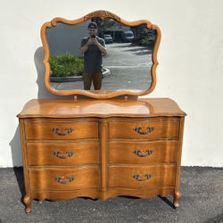 Vintage Solid Wood Dresser with Mirror
