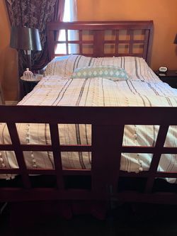 Queen Bed - Cherry Wood Sleigh Bed Frame