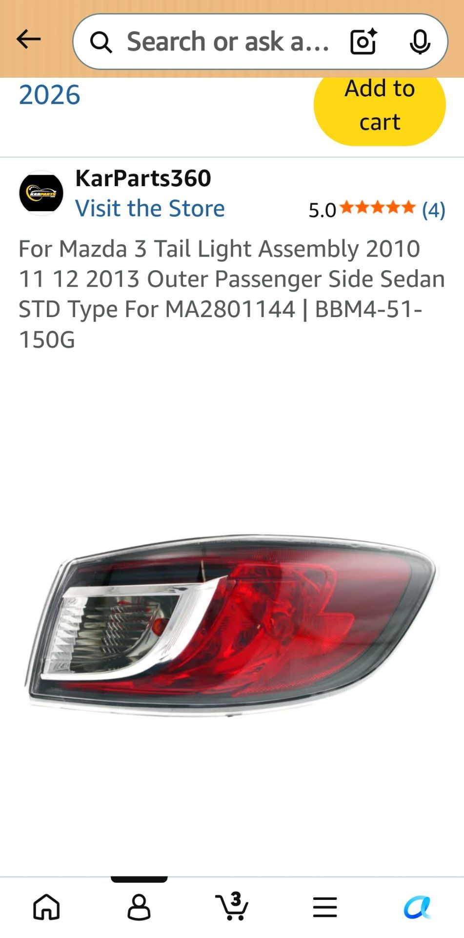 Mazda 3 Passanger Tail Light