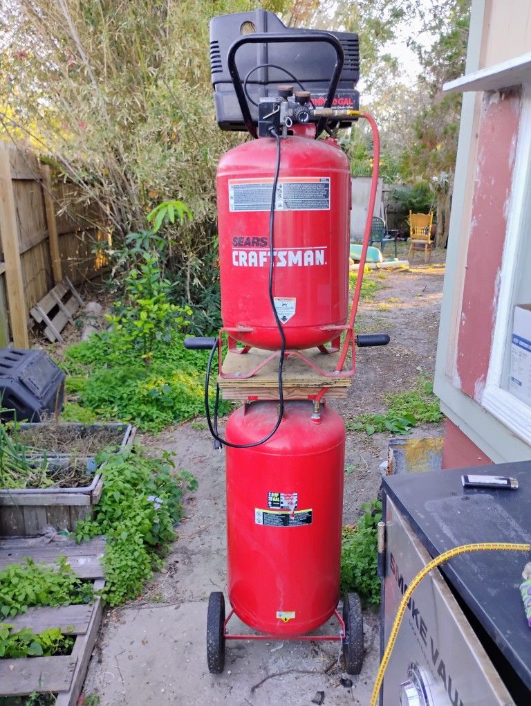 Double Craftsman And Central Pneumatic Stacked Portable air compressor