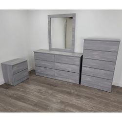 Dresser with Mirror, Chest and 1 Nightstand ⚜️ Cómoda con Espejo, Gavetero y Mesita de Noche 