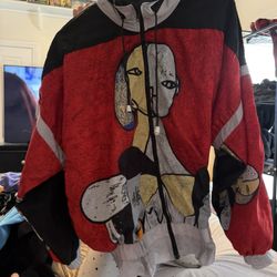 After All Abstract Face Art Windbreaker Jacket Red Black Full Zip Size Medium