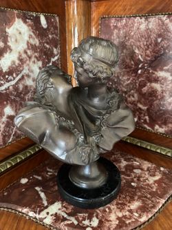 Bronze Double Bust Sculpture on Marble Base
