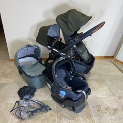 Uppababy Vista V2 Double Stroller With Car Seat And Bassinet Olive