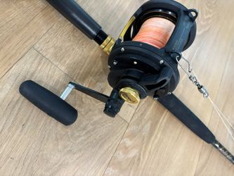 Penn Squall 50 VSW 2-Speed fishing rod and reel.