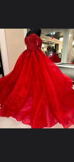 Red Dangle Quinceañera dress