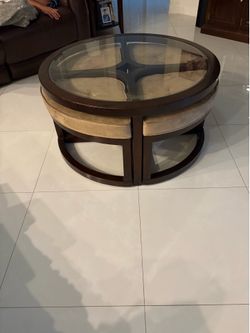Glass coffee table with side seats