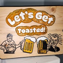 "Raise A Glass" To Rustic Charm: Let's Get Toasted! Freehand Carved Beer Sign.