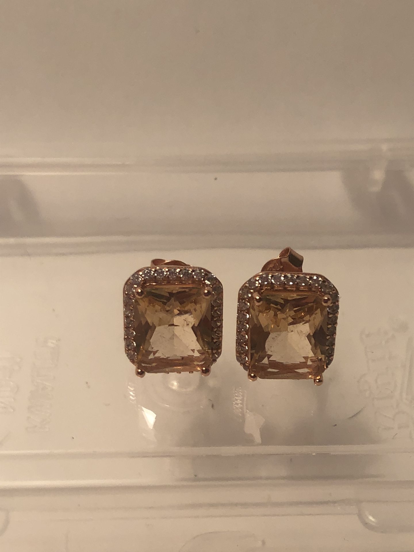 NIB 6.55 Ct Lab Peach Morganite Sterling Silver / 14 K overlay earrings