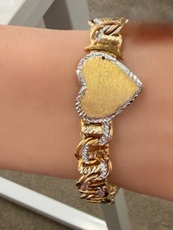 10KT Gold Chino Bar Hear Bracelet