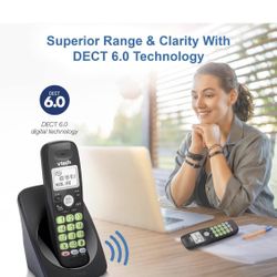 VTech Teléfono Inalámbrico con DECT 6.0, Altavoz Dúplex Completo, Pantalla Iluminada, Teclado Retroiluminado, Identificador de Llamadas/Espera de Llam