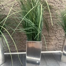 3 faux Plants In Silver Pots.   $15