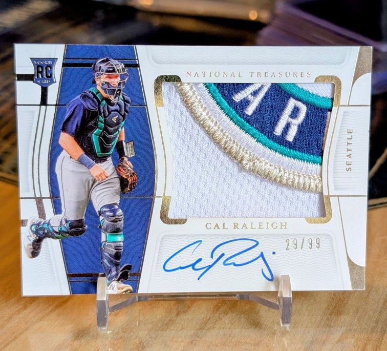#29/99 2022 CAL RALEIGH NATIONAL TREASURES RPA LOGO PATCH ROOKIE AUTO BIG DUMPER