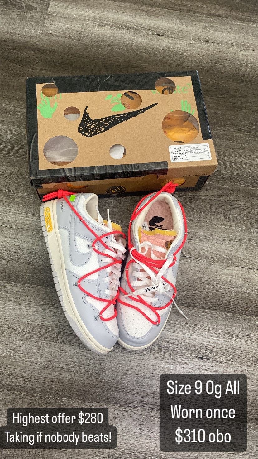 Nike Dunk Low Off White Lot 6 Size 9