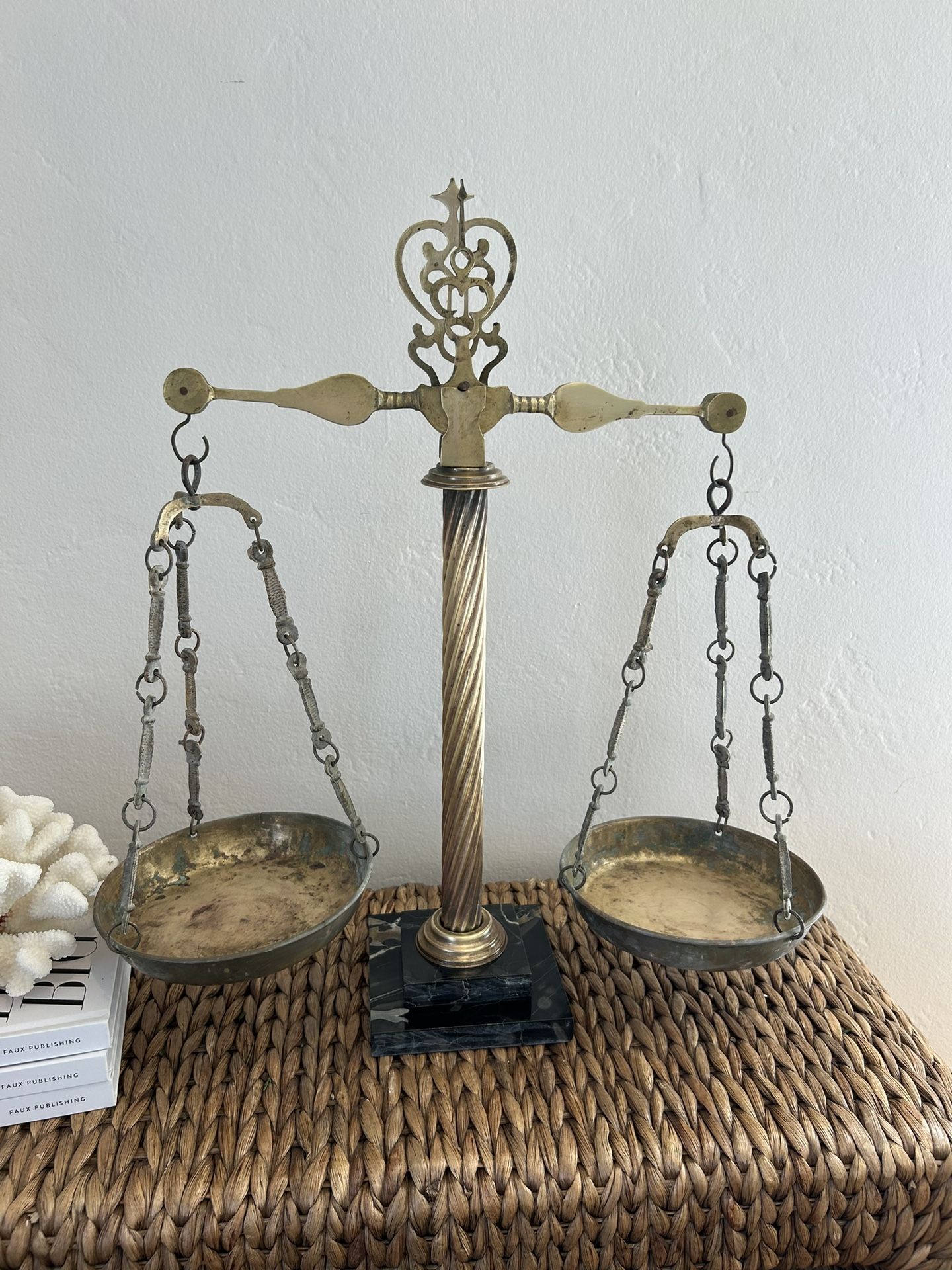 Vintage Scale of Justice Apothecary scale Brass Marble Base X Large Solid Brass Antique Collection Collectible Antique Attorney